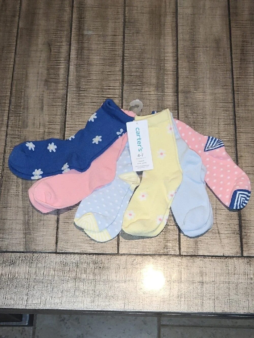NWT Carter's Girls 6-Pack Patterned Cotton Crew Socks